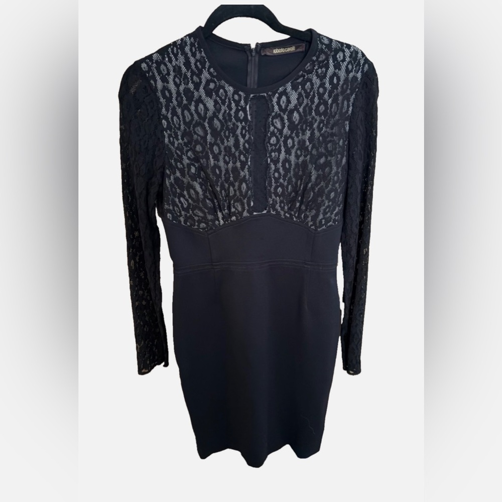 Women's Roberto Cavalli Lace Knee Length Black Dress - Size 44/US 8